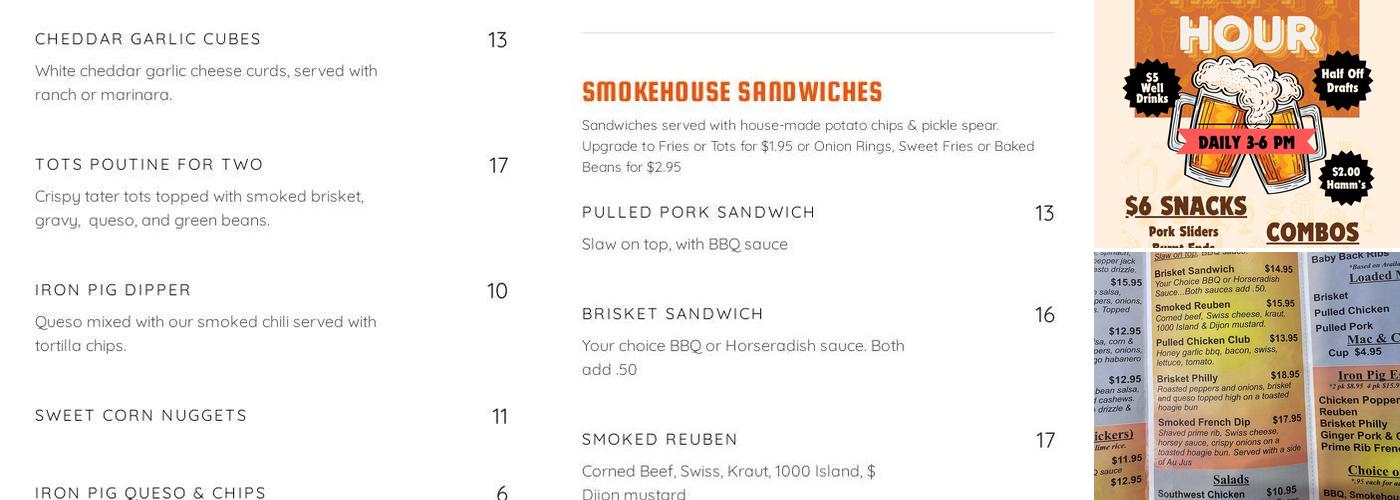 The Iron Pig Smokehouse Menu