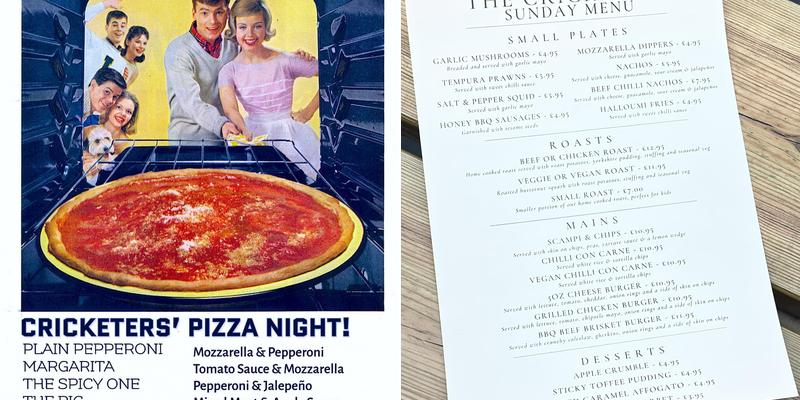 The Cricketers Inn Menu