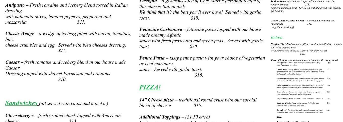 The Shanty Bar and Grill Menu