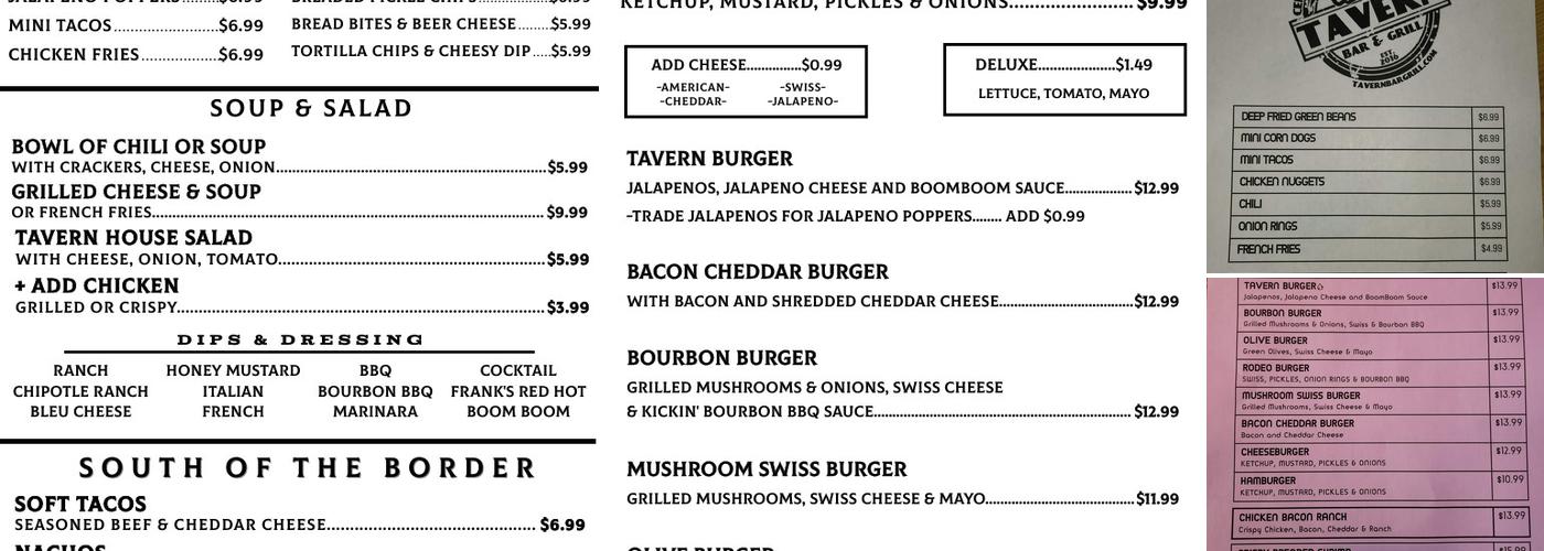 Central Lake Tavern Menu