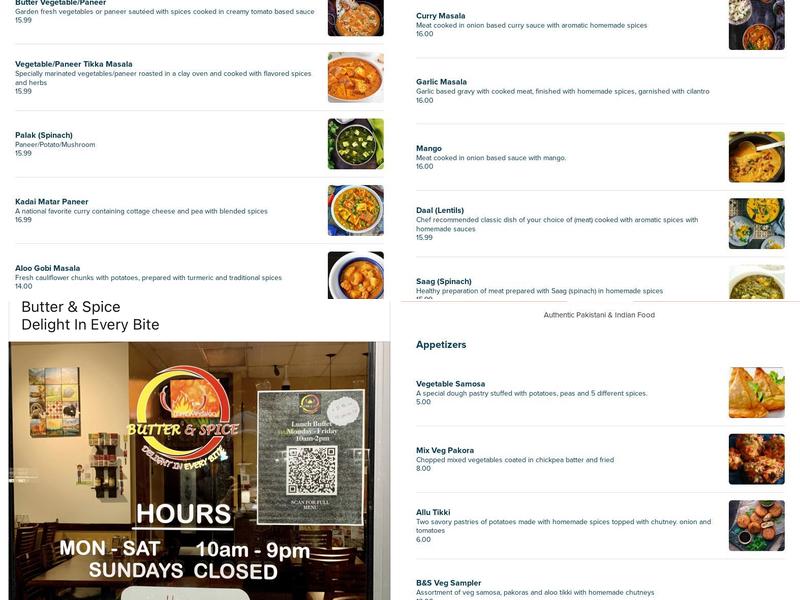 BUTTER & SPICE Menu