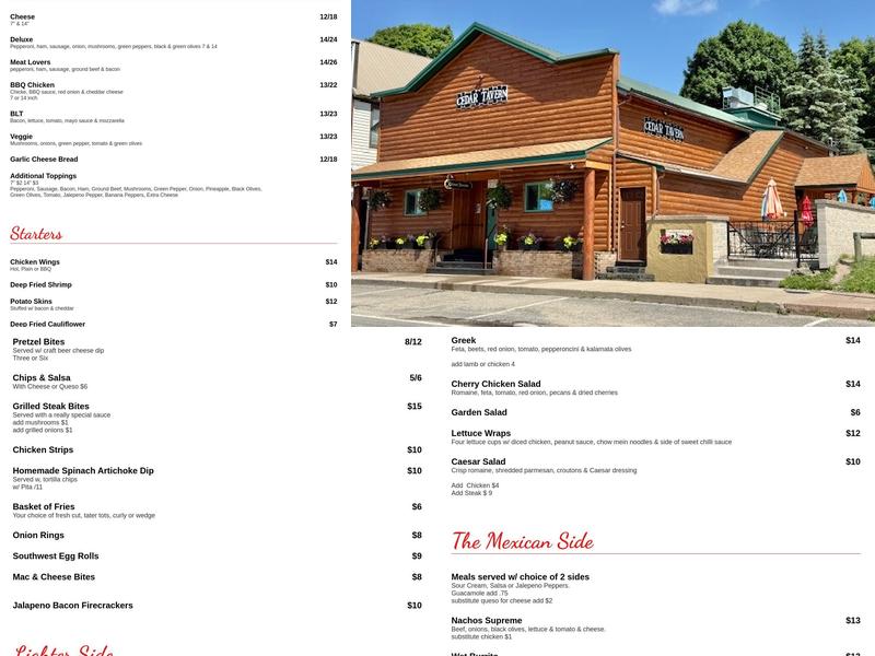 Cedar Tavern Menu
