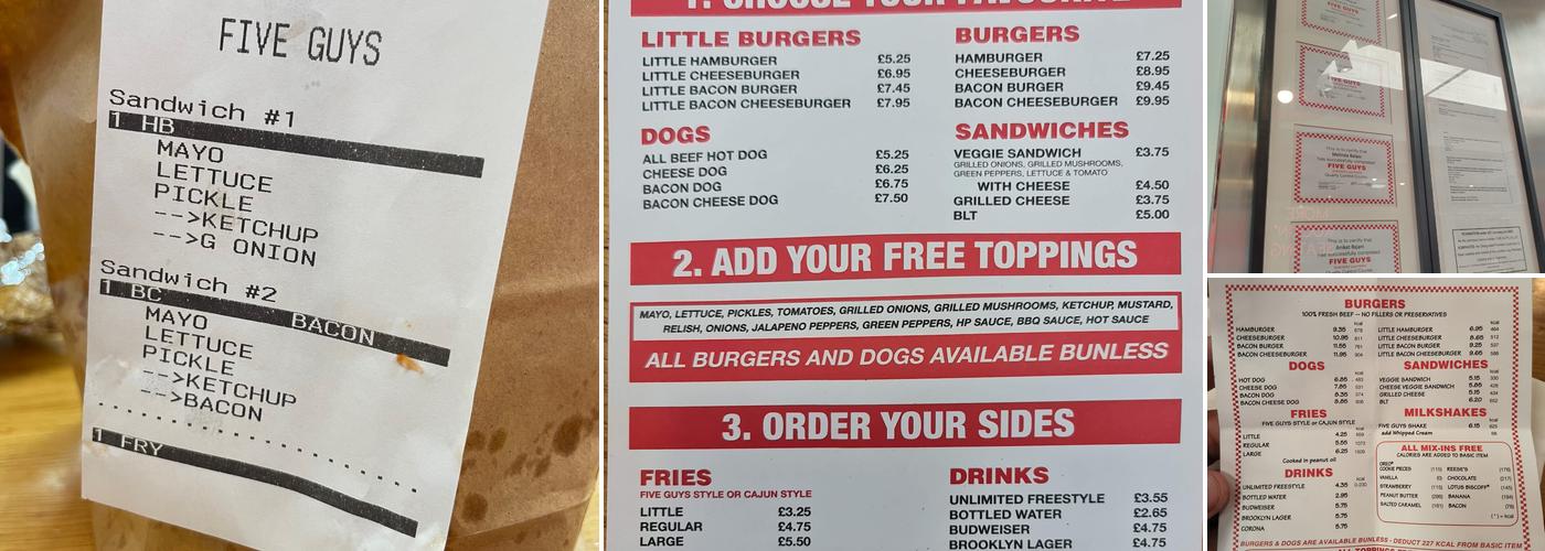 Five Guys Tottenham Court Road Menu