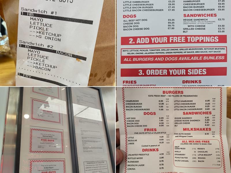 Five Guys Tottenham Court Road Menu