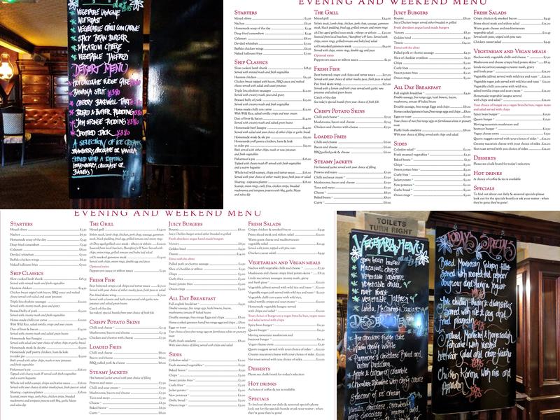 The Ship Public House Menu
