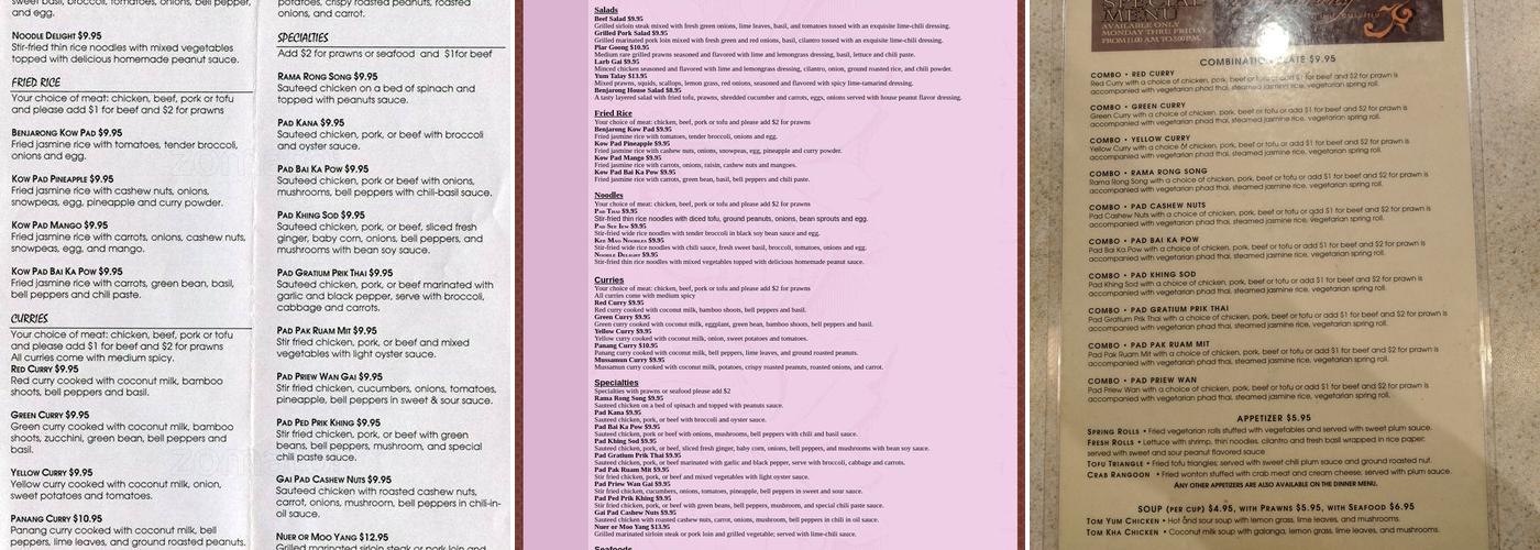 Benjarong Thai Cuisine Menu