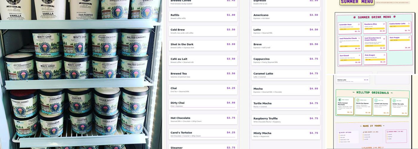 Hill Top Coffee & Ice Cream Menu