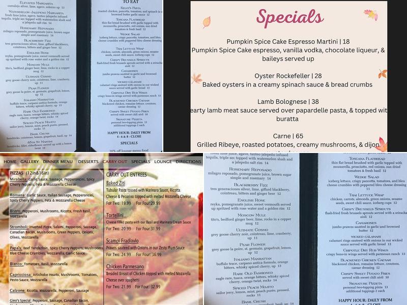 Gino's Bistro Maple Valley Menu