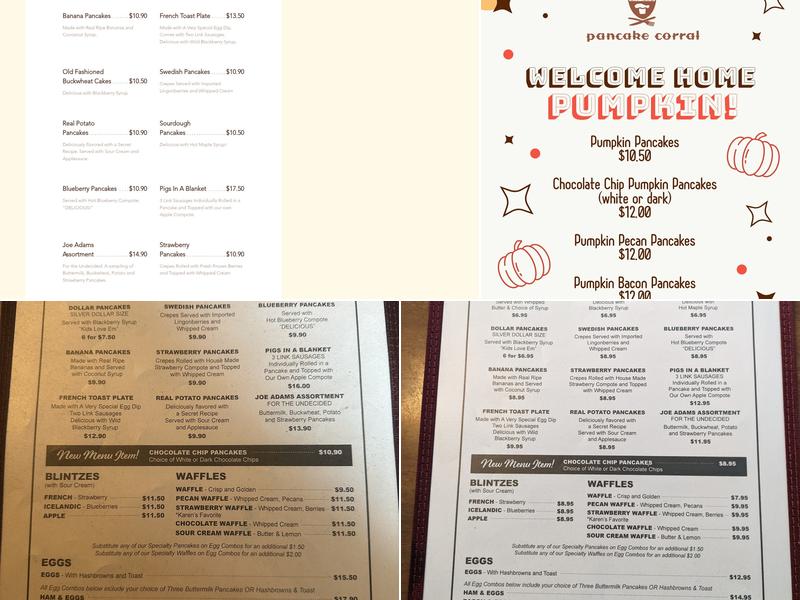 Chace's Pancake Corral Menu