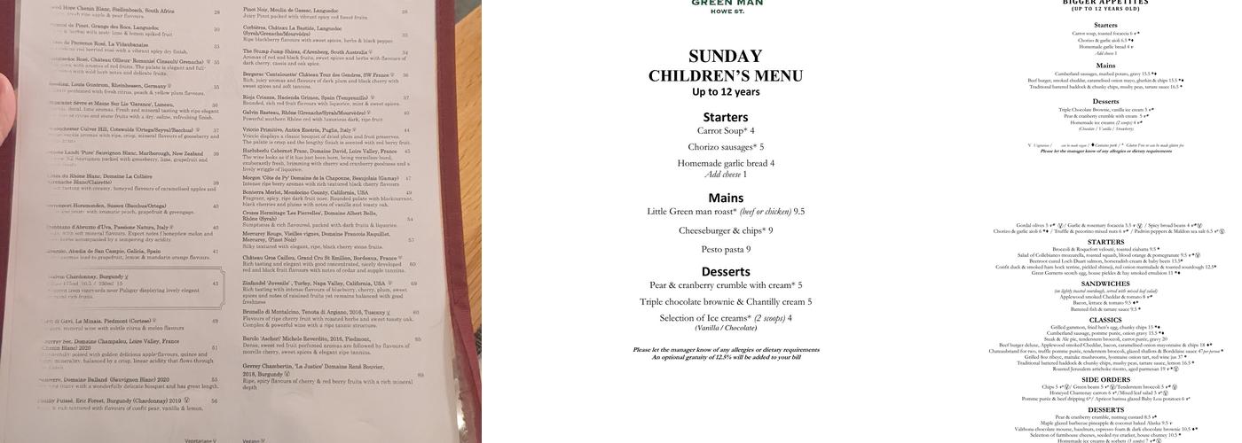 Galvin Green Man Menu