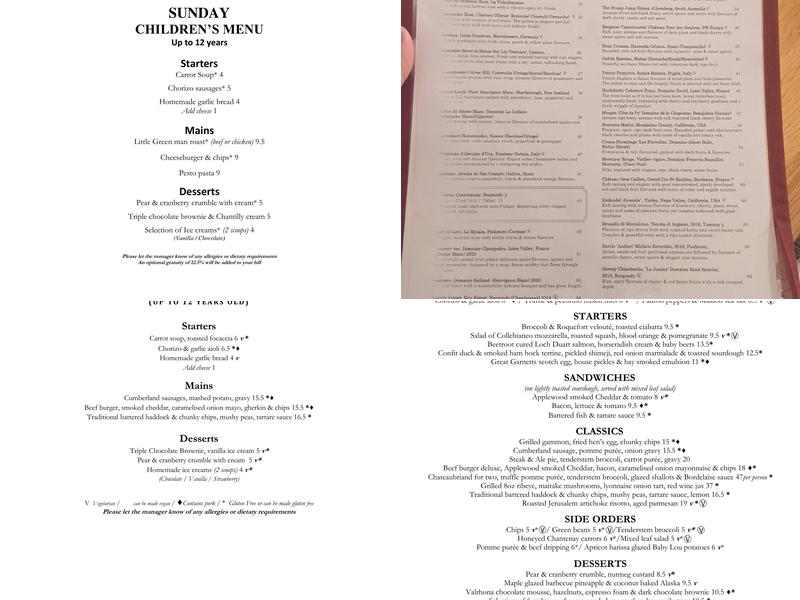 Galvin Green Man Menu