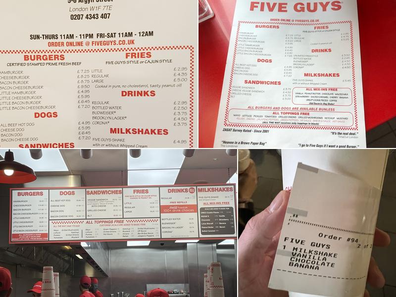 Five Guys Oxford Circus Menu