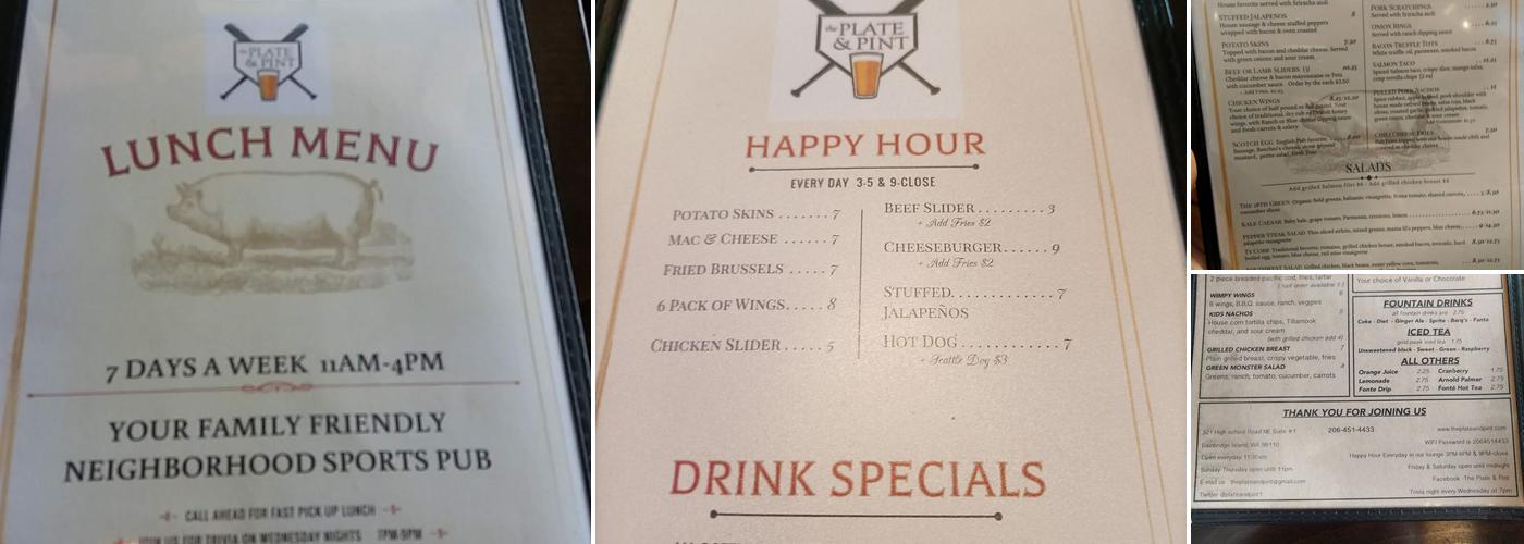 The Plate & Pint Menu