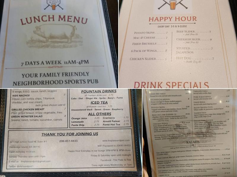 The Plate & Pint Menu