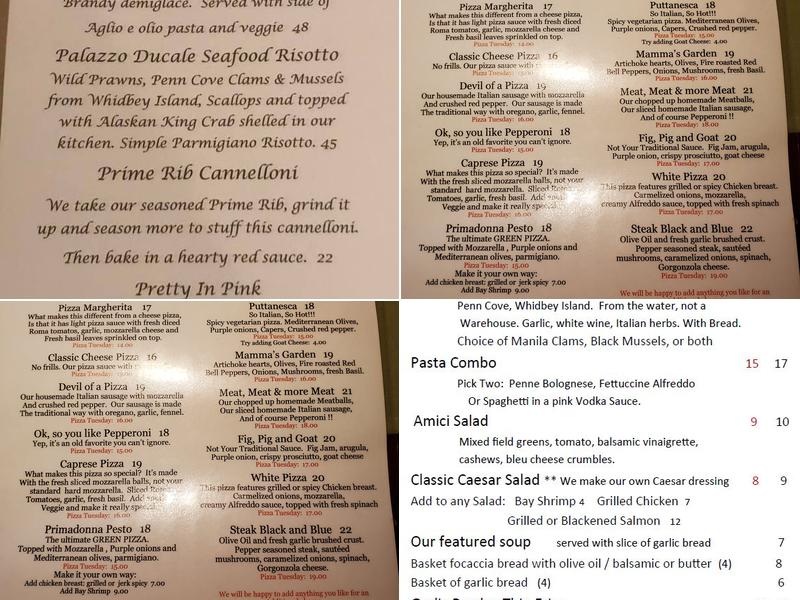 Amici Bistro Menu