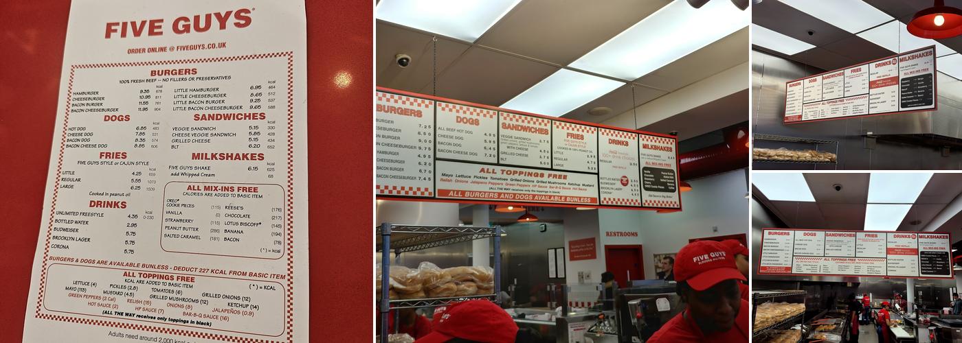 Five Guys King's Cross Menu