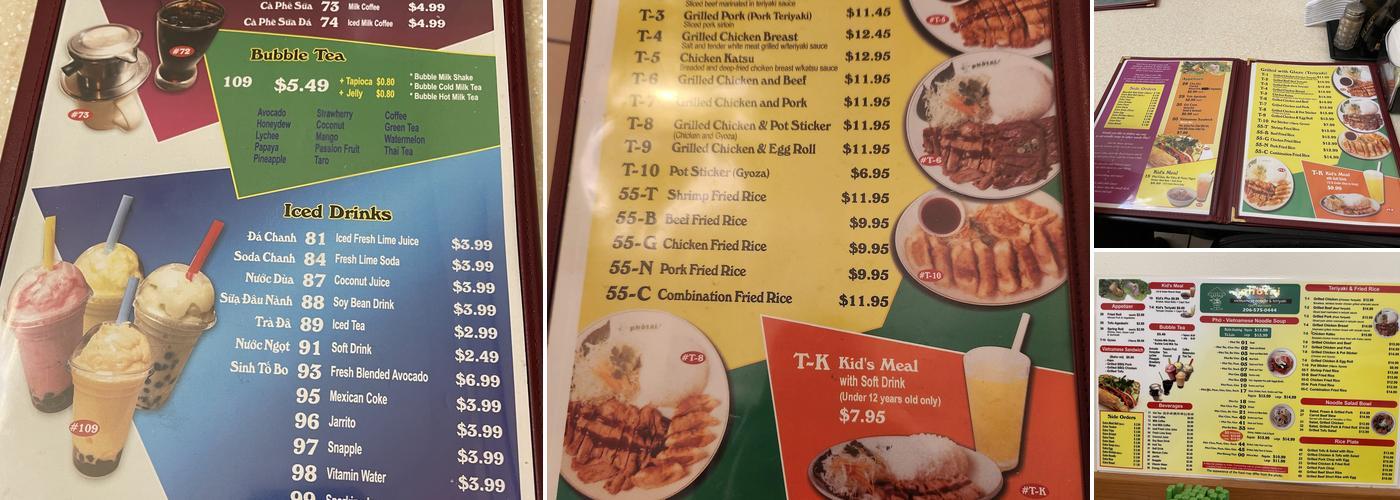 Pho Tai Menu