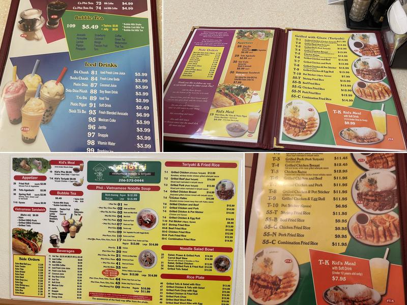 Pho Tai Menu