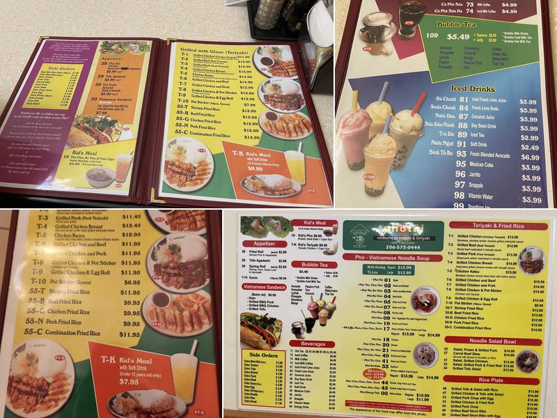 Pho Tai Menu