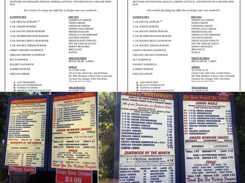 Frugals Menu