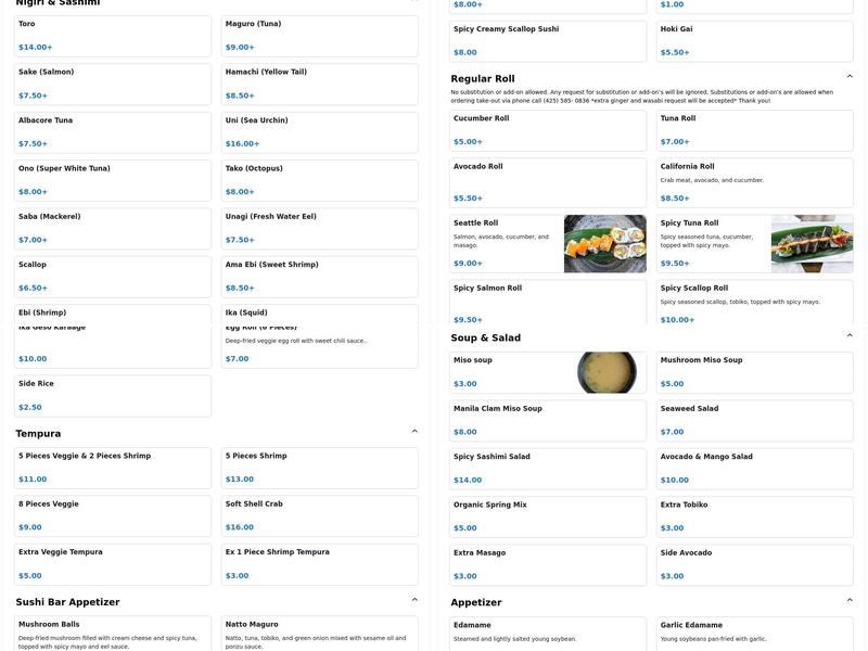 Wasabi Bay Menu
