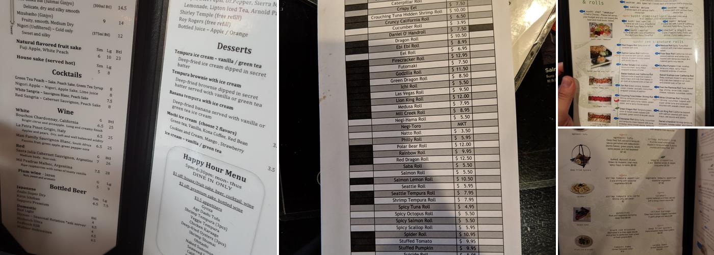 Sushi Zen Menu