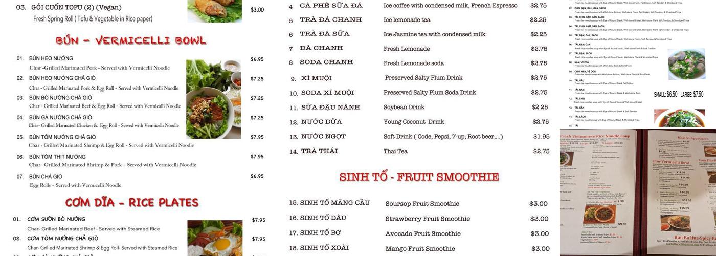 Pho T-Q Vietnamese Restaurant Menu