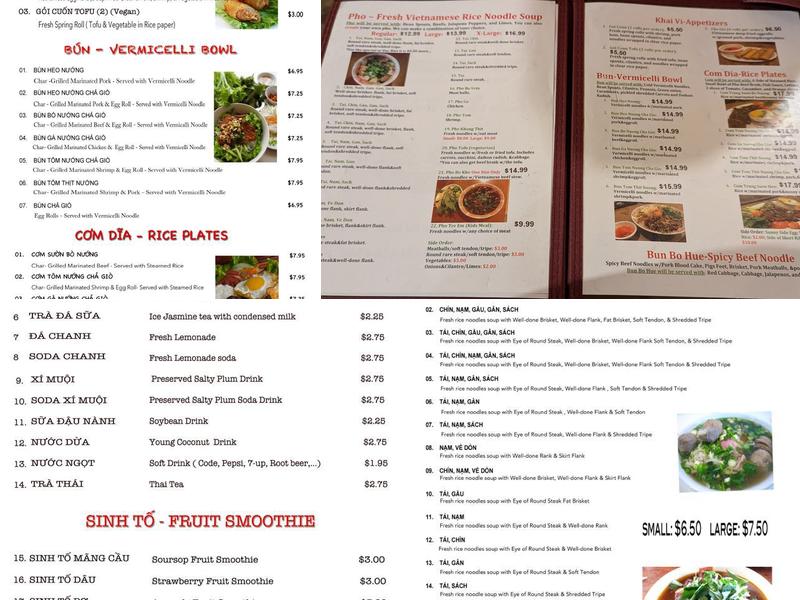 Pho T-Q Vietnamese Restaurant Menu