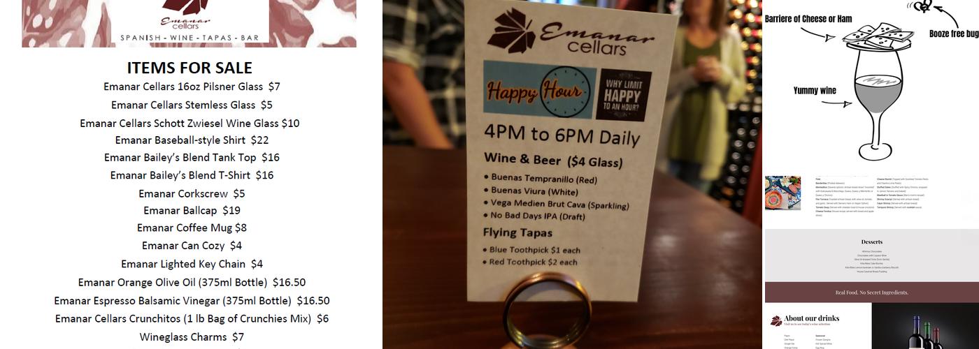 Emanar Cellars Menu