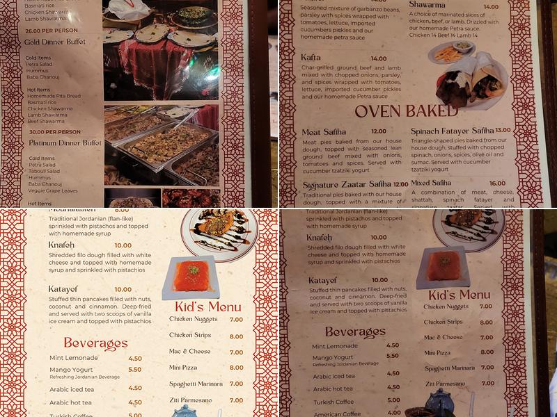 Petra House Traditional Mediterranean Food Menu