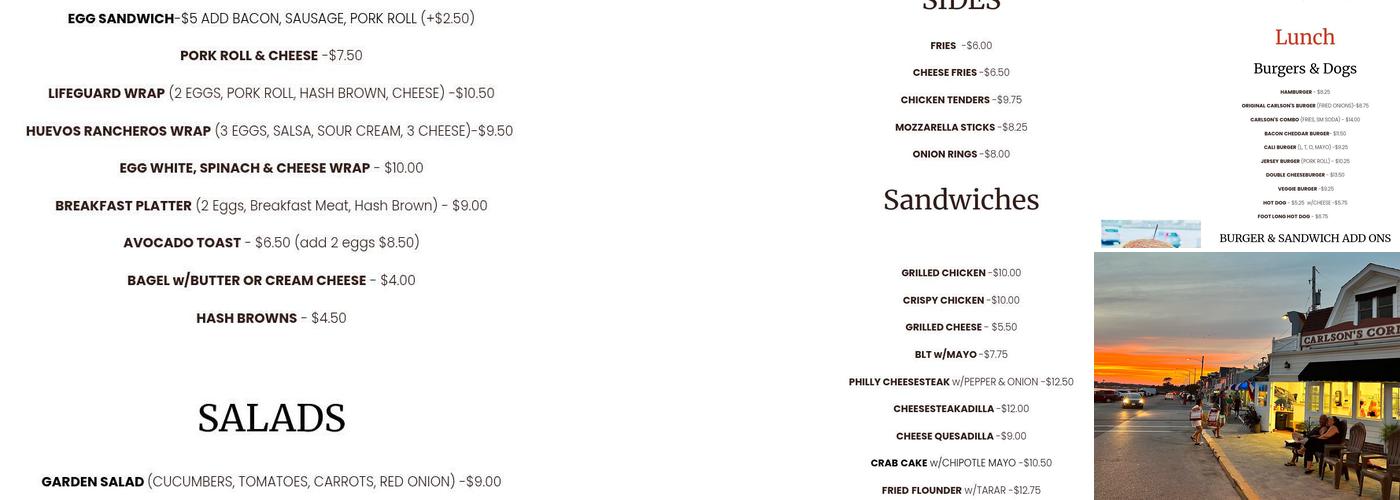 Carlson's Corner Menu