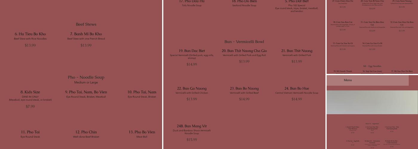 Pho 102 Menu
