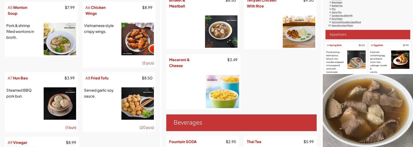Pho & Baguette Menu