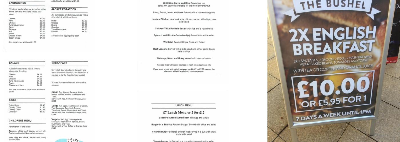 The Bushel Inn Menu