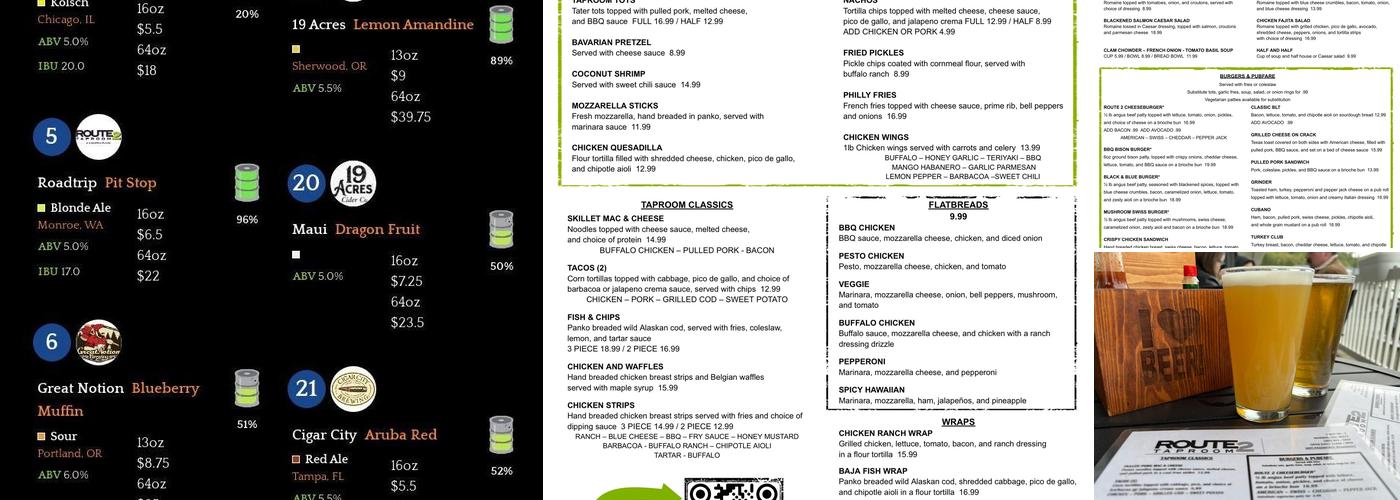 Route 2 Taproom Menu