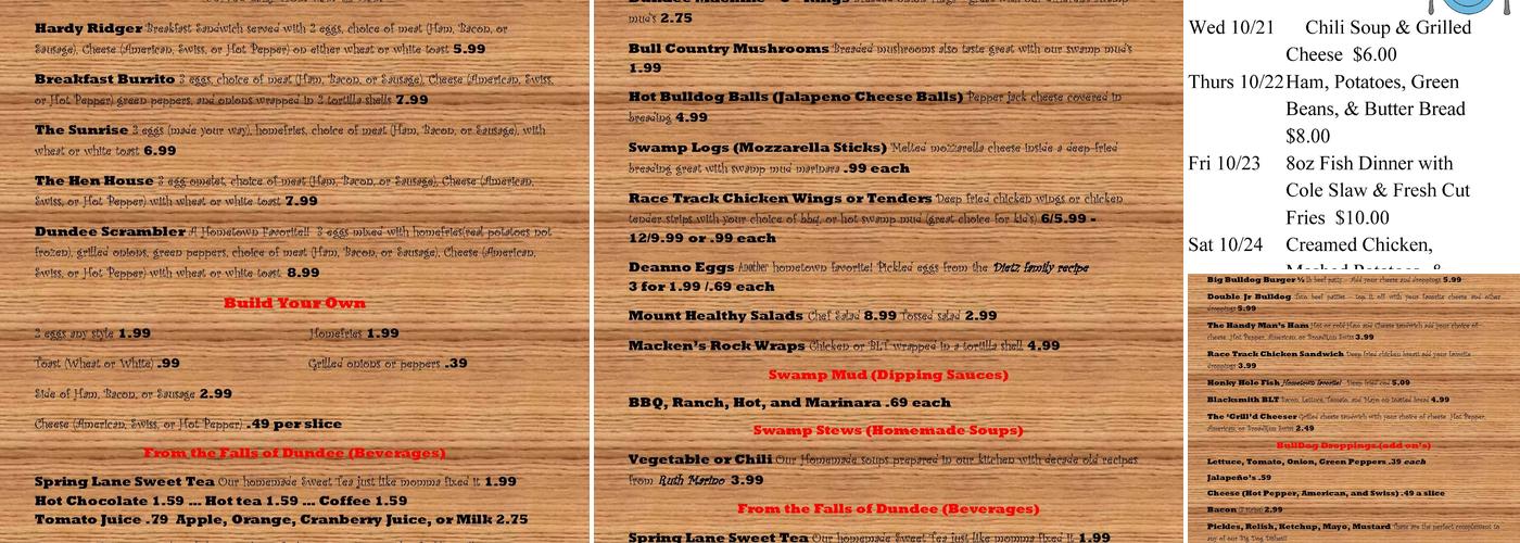Dundee Grill Menu