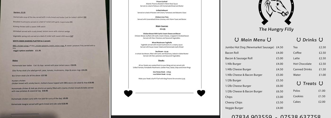 The White Swan Menu