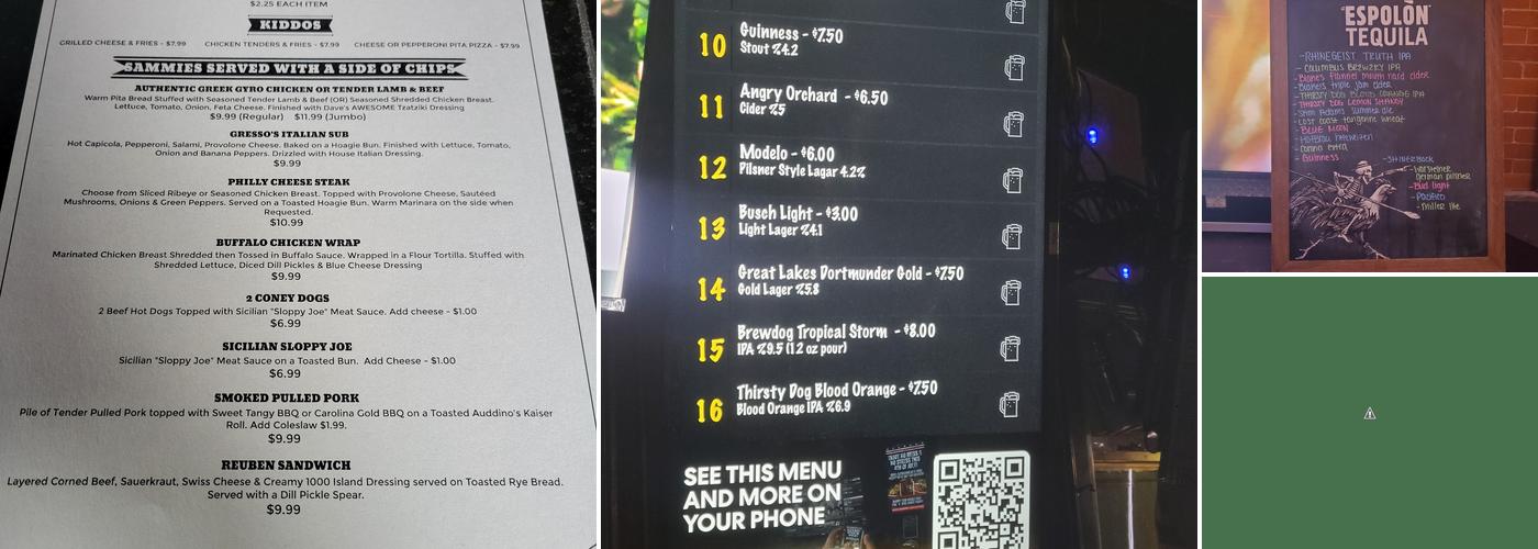 Gresso's Menu