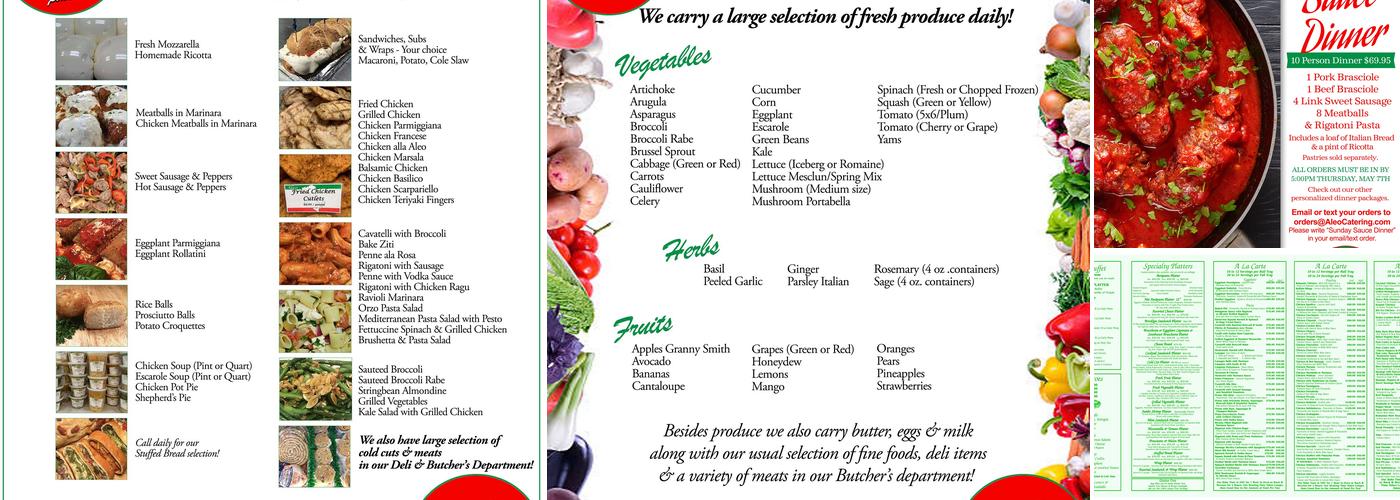 Aleo Italian Specialties Menu