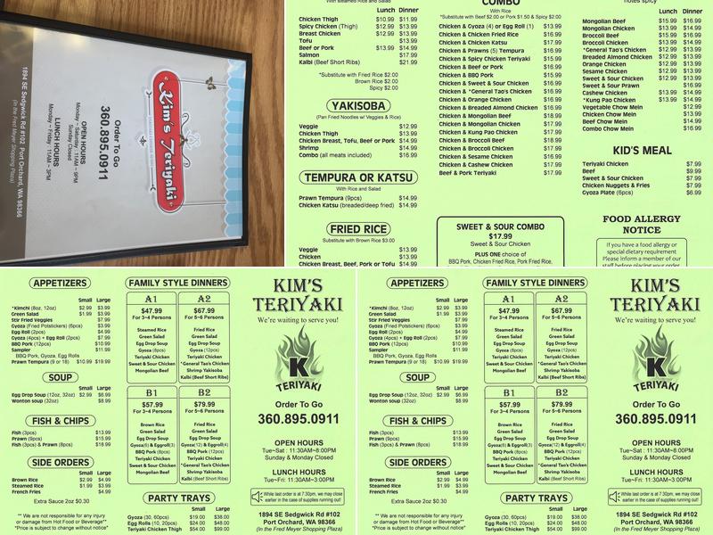 Kim's Teriyaki Menu