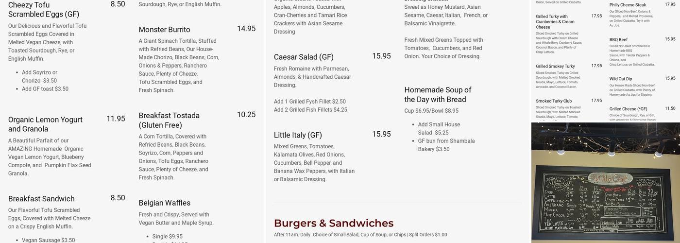 The Wild Oat Bakery & Cafe Menu
