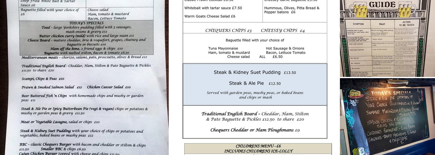 The Chequers Inn Menu