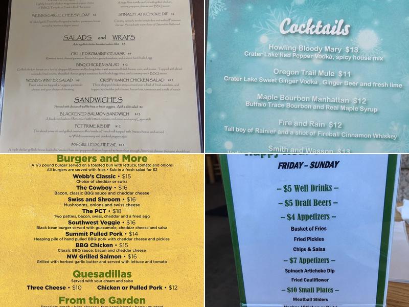 Webb's Restaurant Menu
