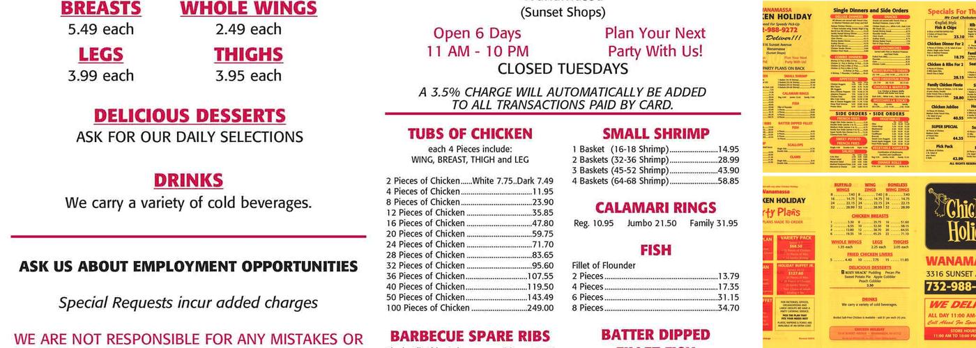 Chicken Holiday Menu