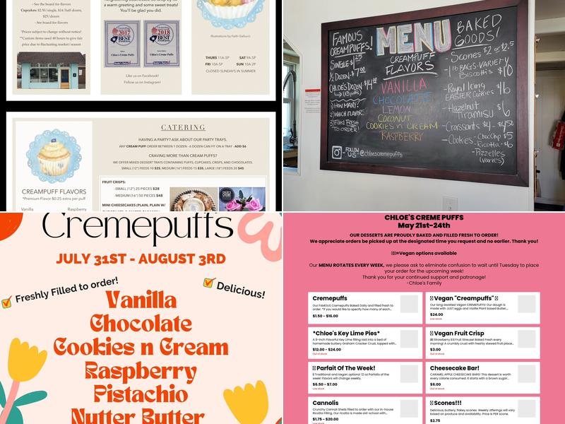 Chloe's Creme Puffs Menu