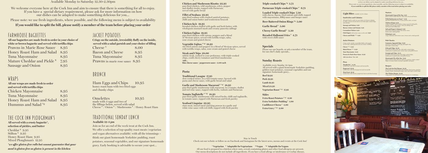 Cock Inn Menu