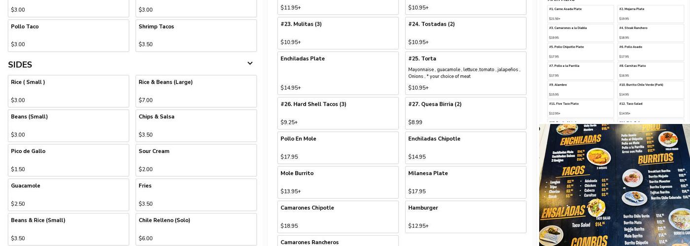 El Burrito Mojado Menu