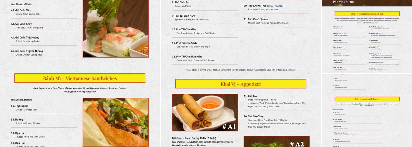 Pho Vina Menu