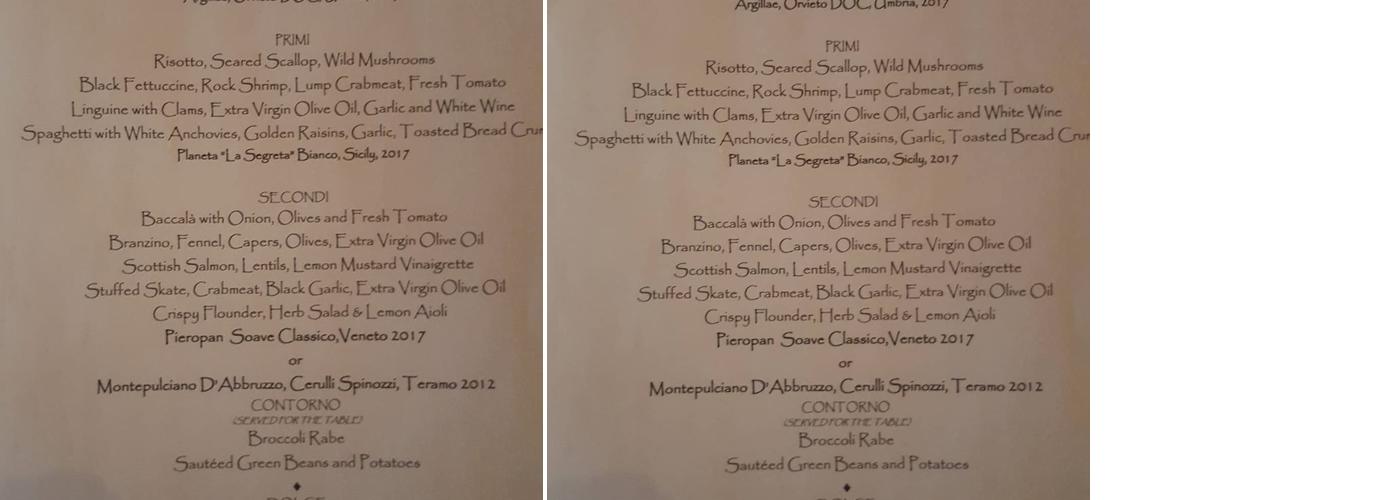 Paradiso Restaurant Menu