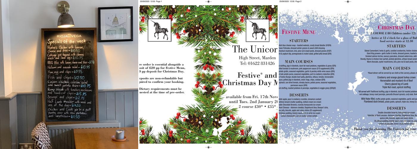 Unicorn Pub and Restaurant Menu